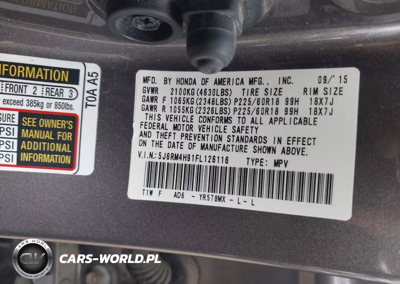 2015 Honda Cr-V Touring VIN:5J6RM4H91FL126116 - 9