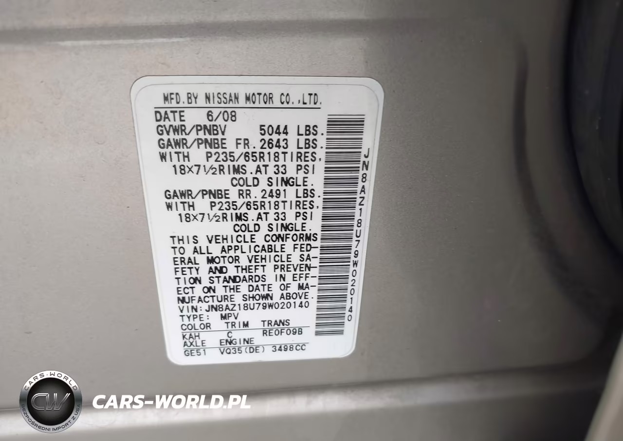 2009 Nissan Murano Sl VIN:JN8AZ18U79W020140 - 9