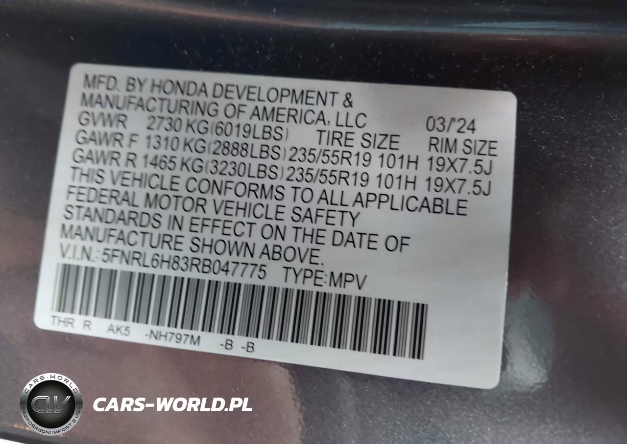 2024 Honda Odyssey Touring VIN:5FNRL6H83RB047775 - 9