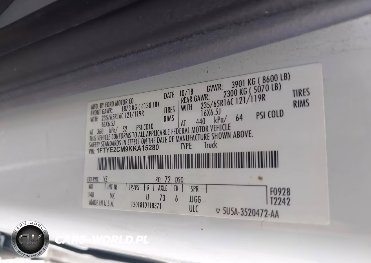 2019 Ford Transit-150 VIN:1FTYE2CM9KKA15280 - 9
