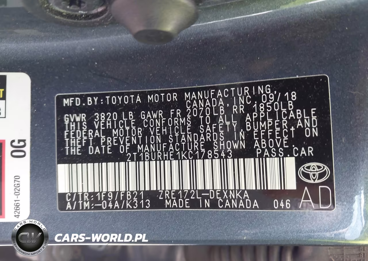 2019 Toyota Corolla Le VIN:2T1BURHE1KC178543 - 9