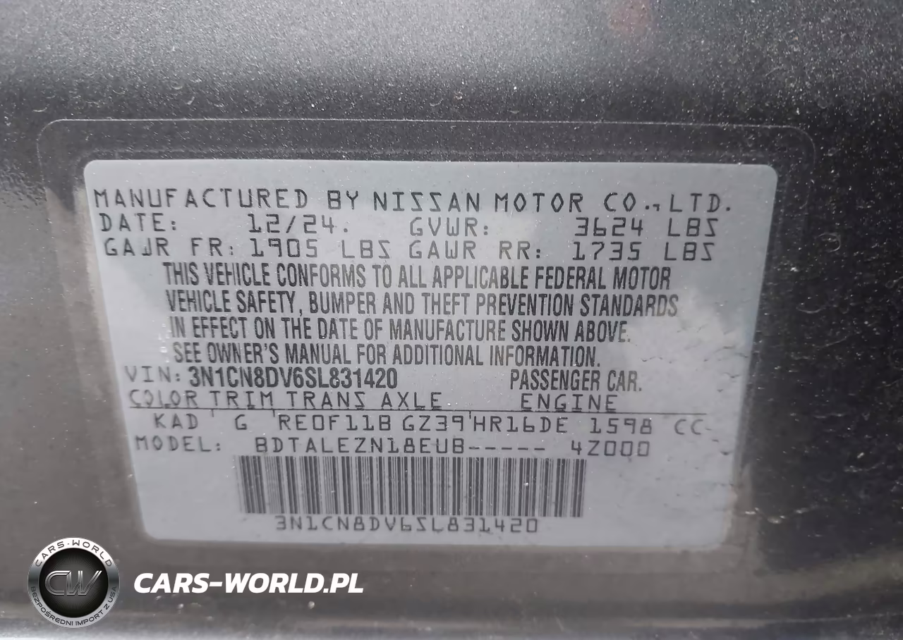 2025 Nissan Versa 1.6 S VIN:3N1CN8DV6SL831420 - 9
