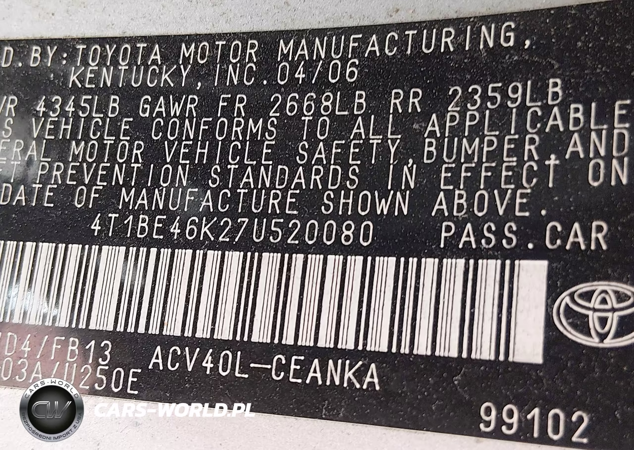2007 Toyota Camry Le VIN:4T1BE46K27U520080 - 9