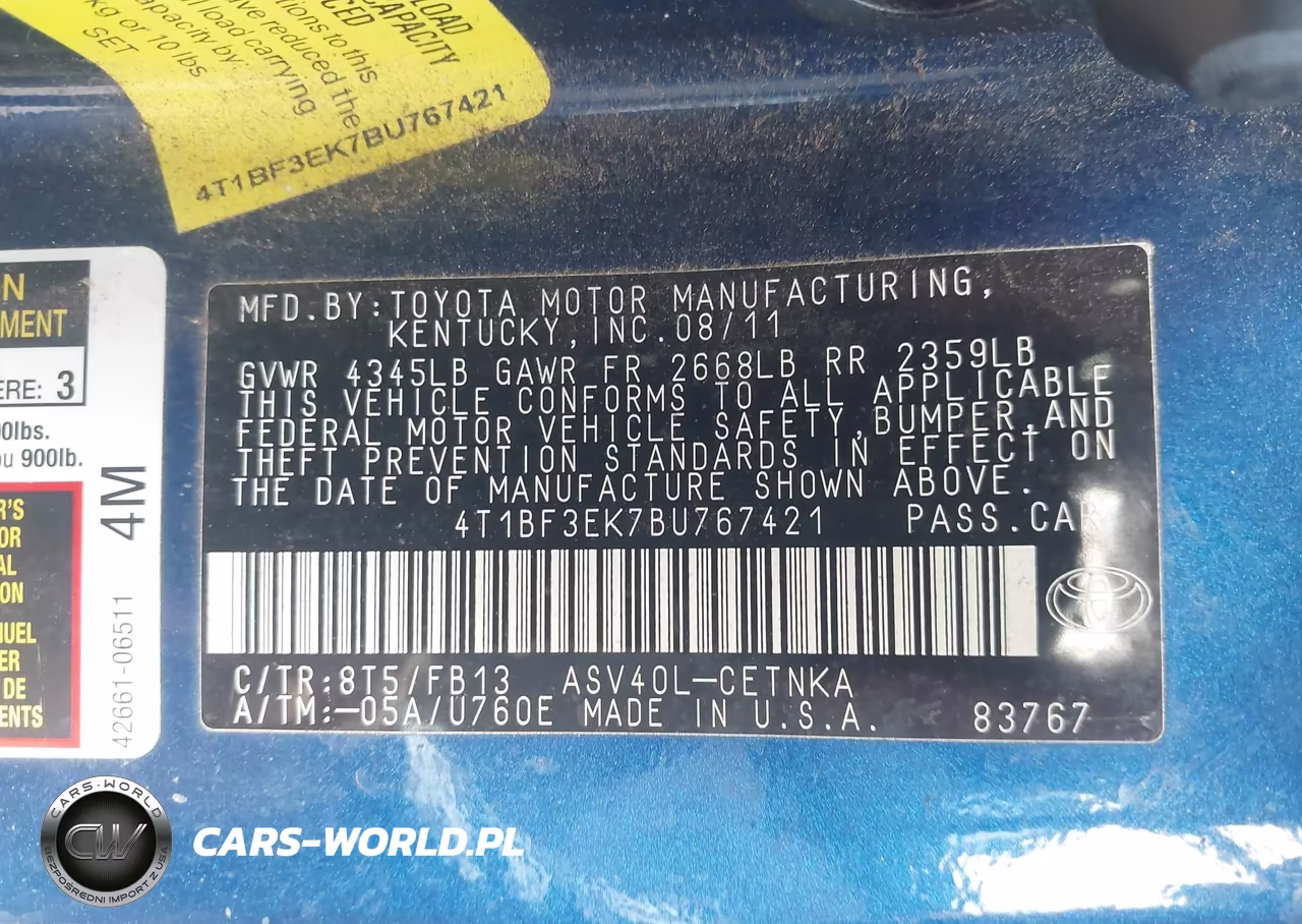 2011 Toyota Camry Le VIN:4T1BF3EK7BU767421 - 9