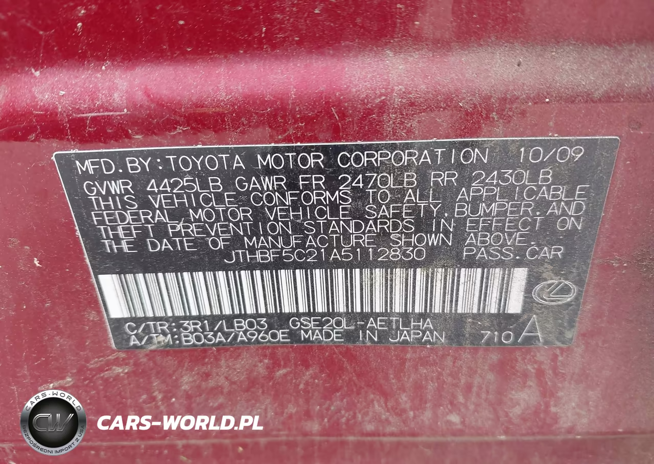 2010 Lexus Is 250 VIN:JTHBF5C21A5112830 - 9