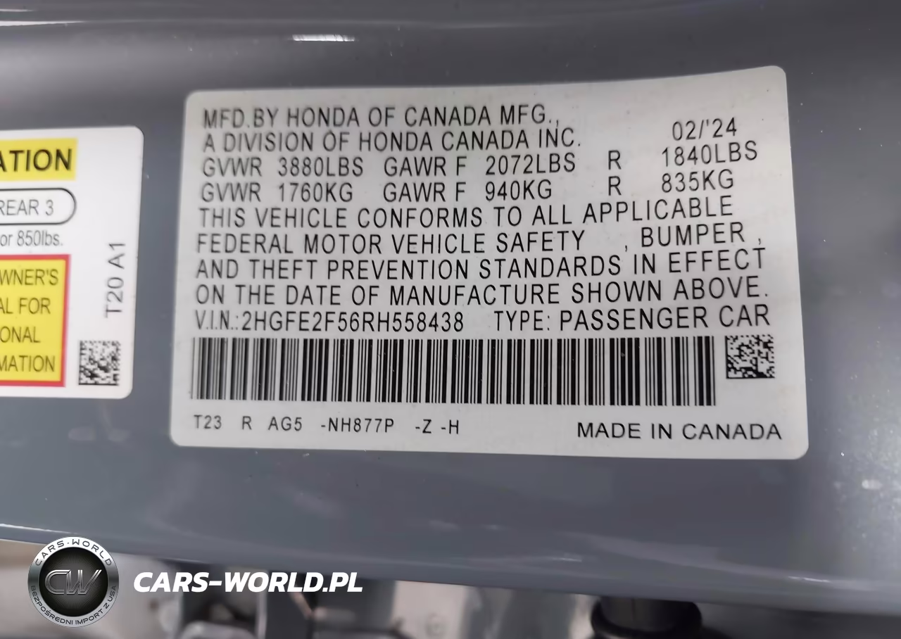 2024 Honda Civic Sport VIN:2HGFE2F56RH558438 - 9