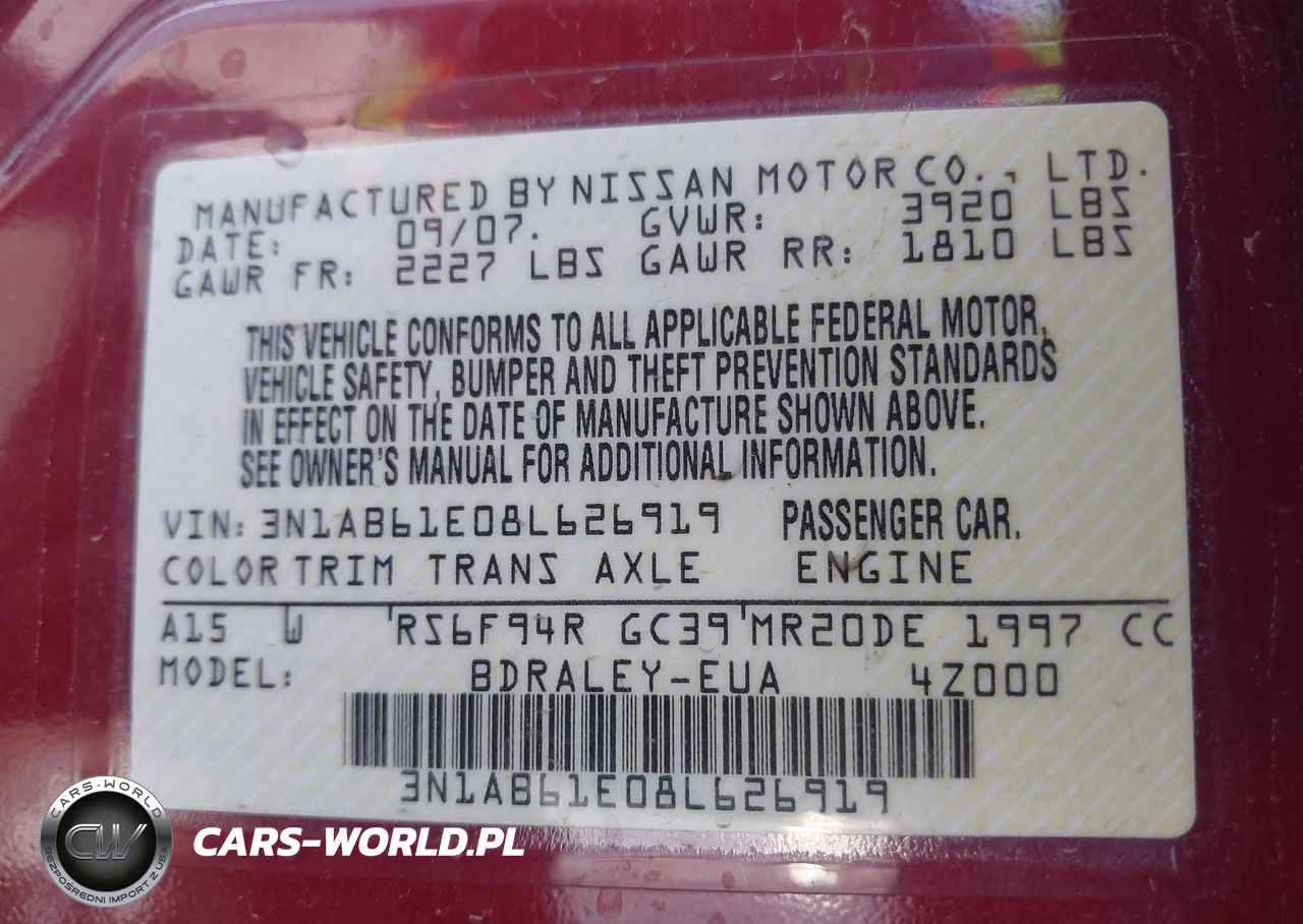 2008 Nissan Sentra 2.0 S VIN:3N1AB61E08L626919 - 9