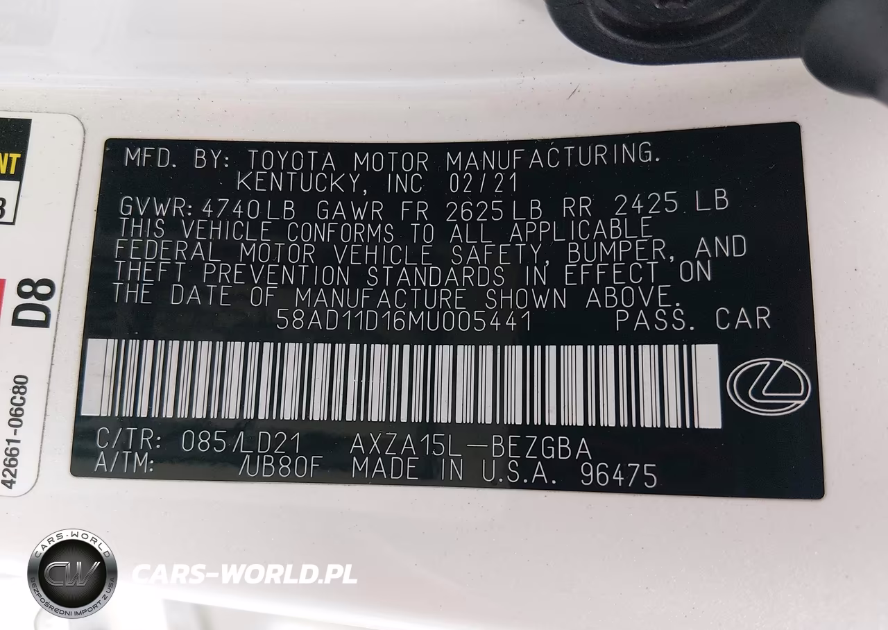 2021 Lexus Es 250 VIN:58AD11D16MU005441 - 9