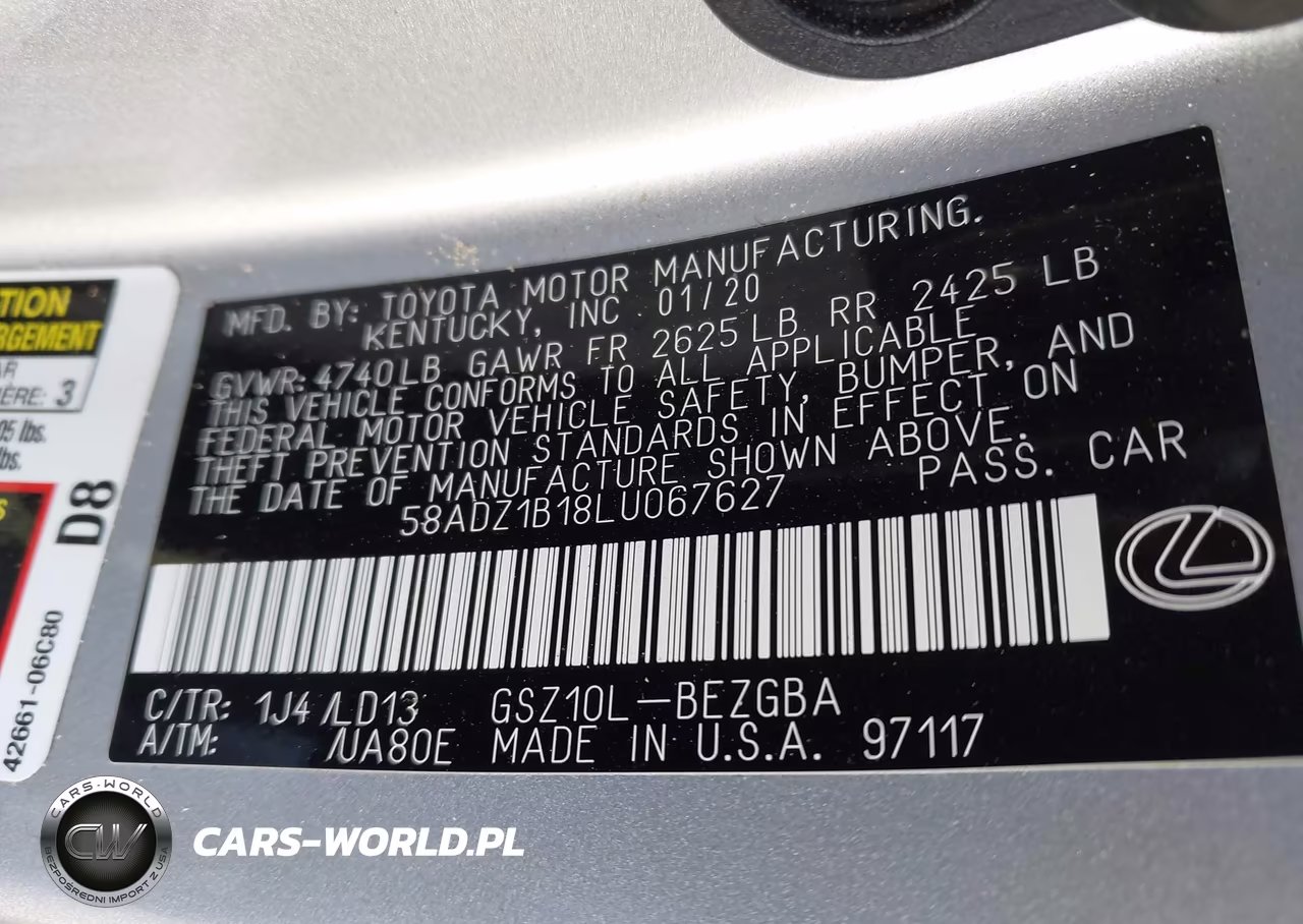 2020 Lexus Es 350 VIN:58ADZ1B18LU067627 - 9