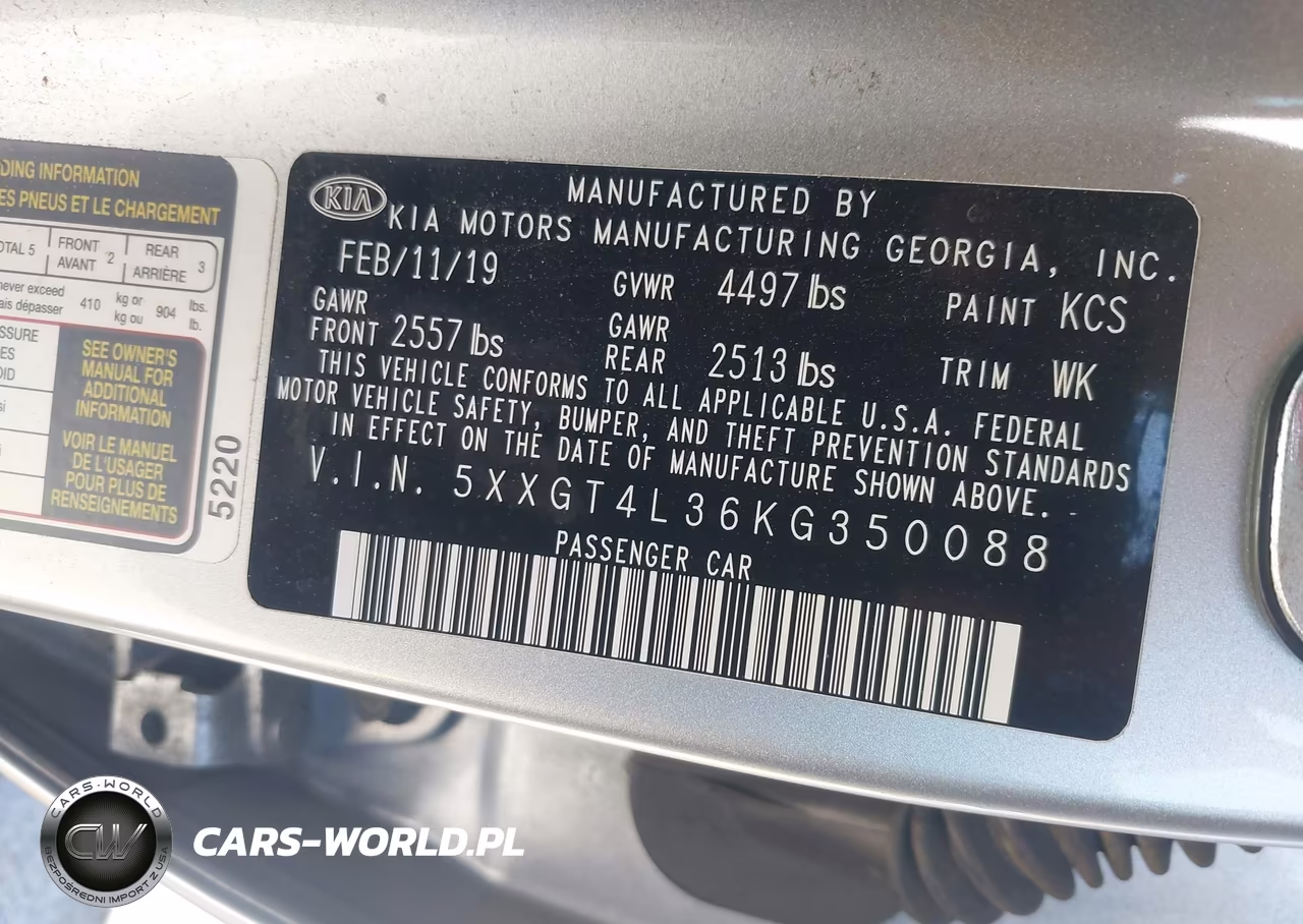 2019 Kia Optima Lx VIN:5XXGT4L36KG350088 - 9