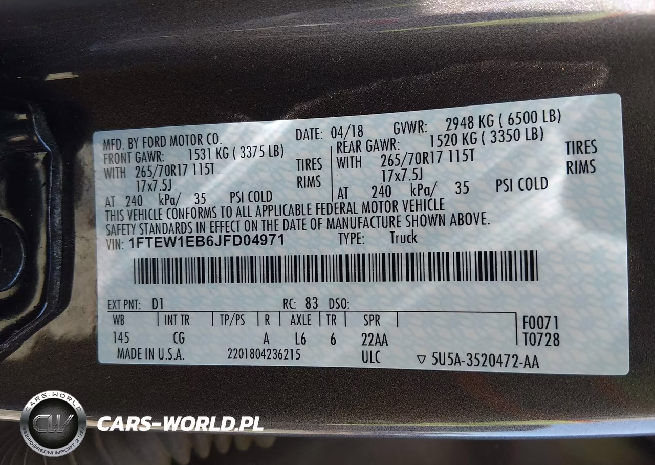 2018 Ford F-150 Xl VIN:1FTEW1EB6JFD04971 - 9