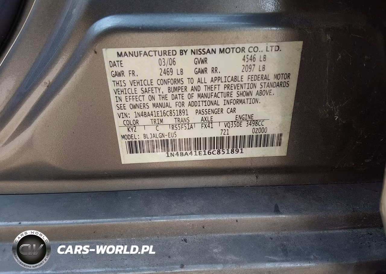 2006 Nissan Maxima 3.5 Sl VIN:1N4BA41E16C851891 - 9