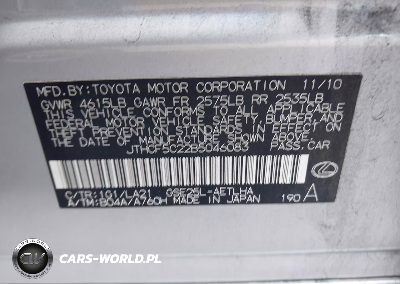 2011 Lexus Is 250 VIN:JTHCF5C22B5046083 - 9