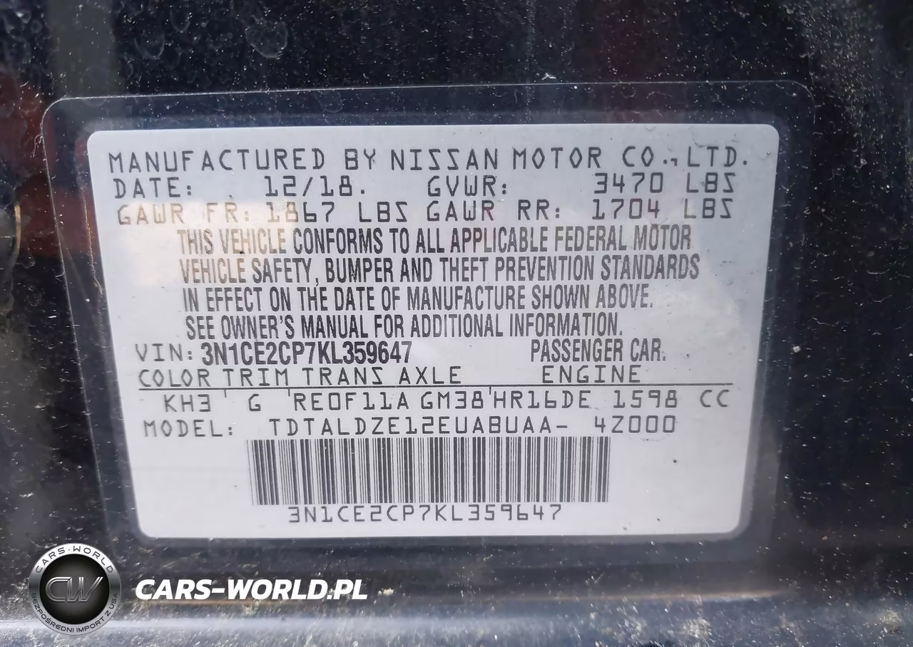 2019 Nissan Versa Note Sv VIN:3N1CE2CP7KL359647 - 9