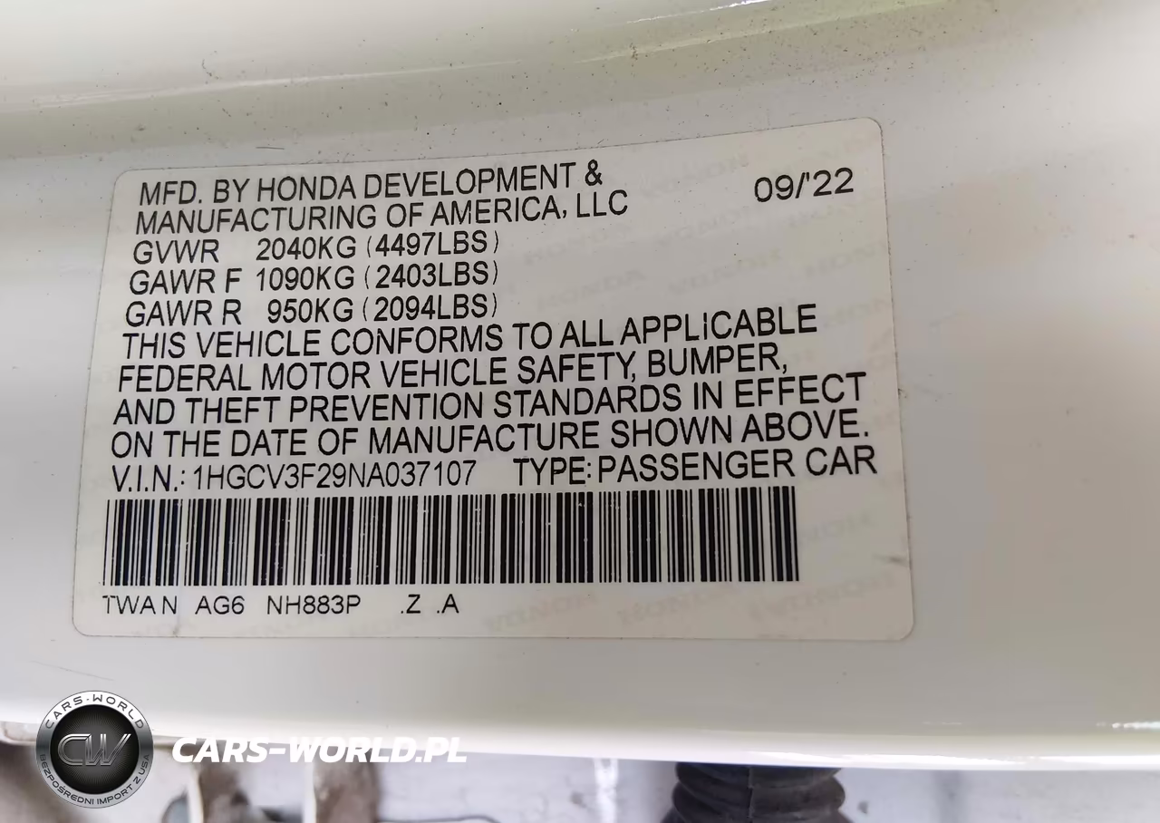 2022 Honda Accord Hybrid Sport VIN:1HGCV3F29NA037107 - 9