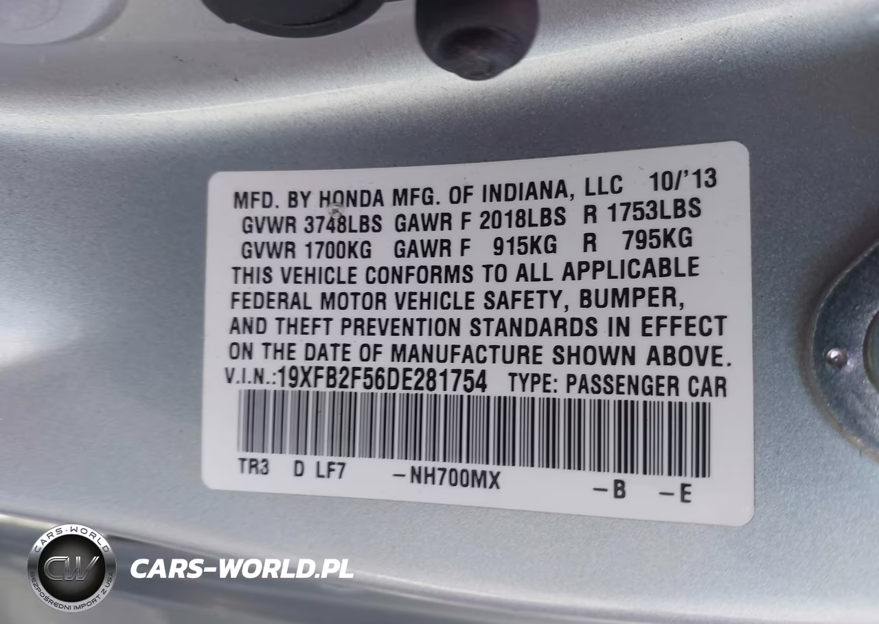 2013 Honda Civic Lx VIN:19XFB2F56DE281754 - 9