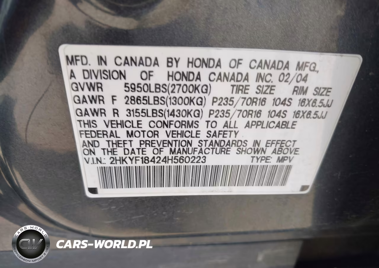 2004 Honda Pilot Ex VIN:2HKYF18424H560223 - 9