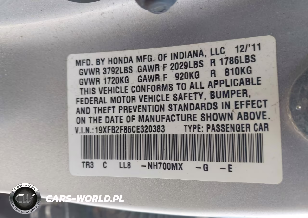 2012 Honda Civic Ex VIN:19XFB2F86CE320383 - 9