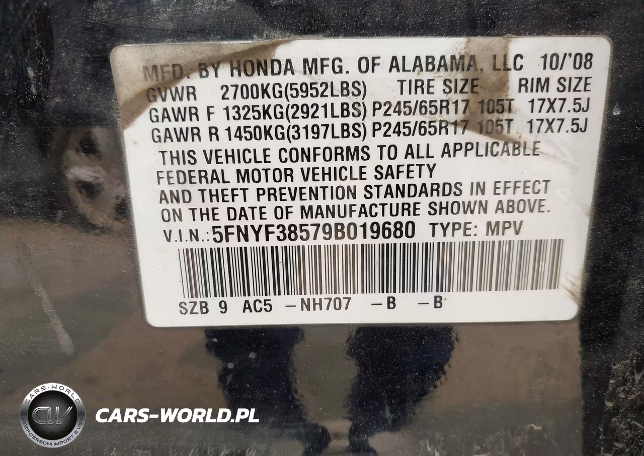 2009 Honda Pilot Ex-L VIN:5FNYF38579B019680 - 9