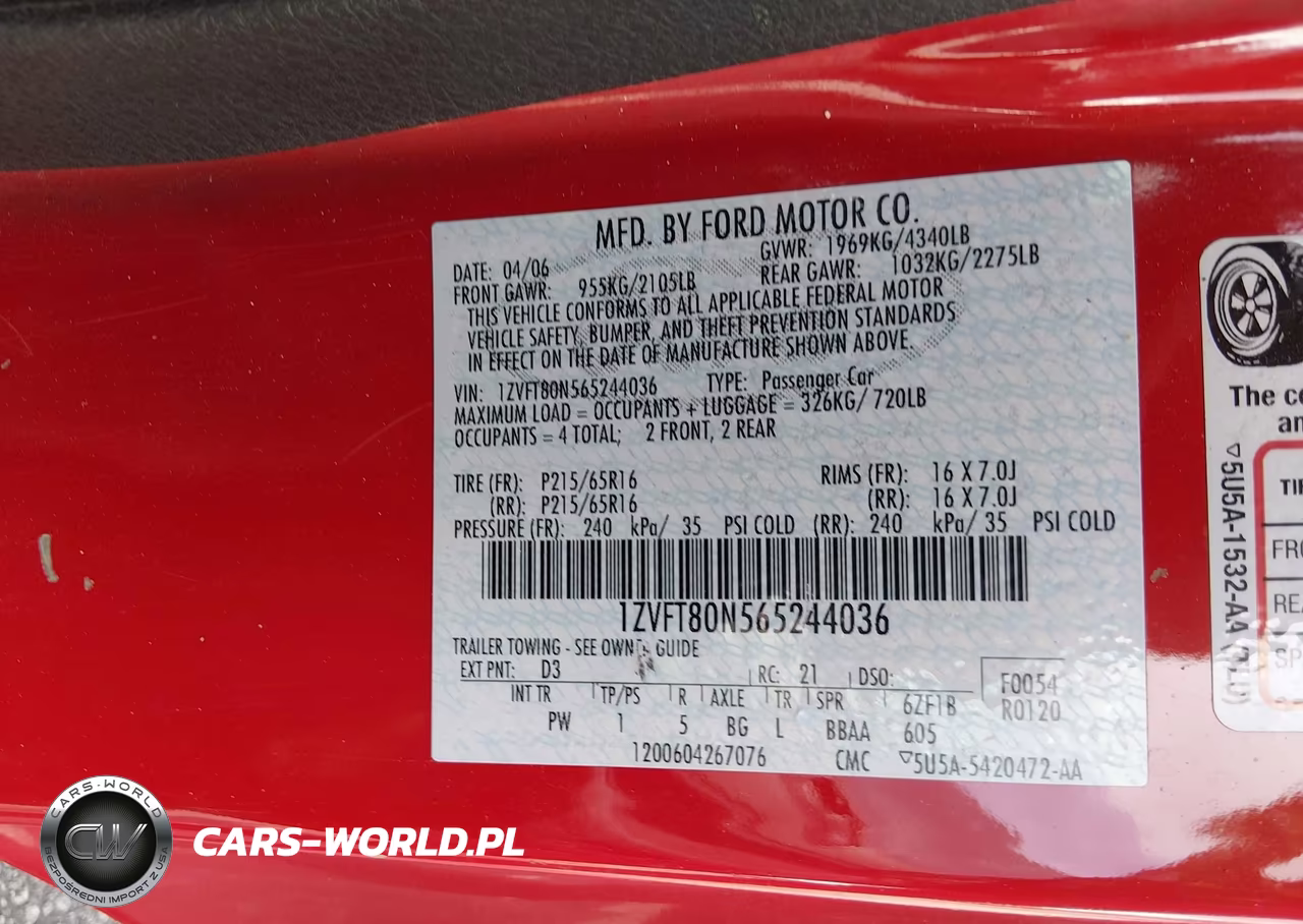 2006 Ford Mustang V6 VIN:1ZVFT80N565244036 - 9