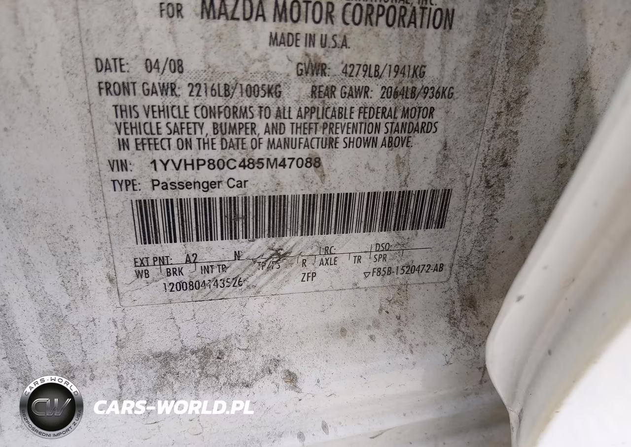 2008 Mazda Mazda6 I Sport Ve VIN:1YVHP80C485M47088 - 9
