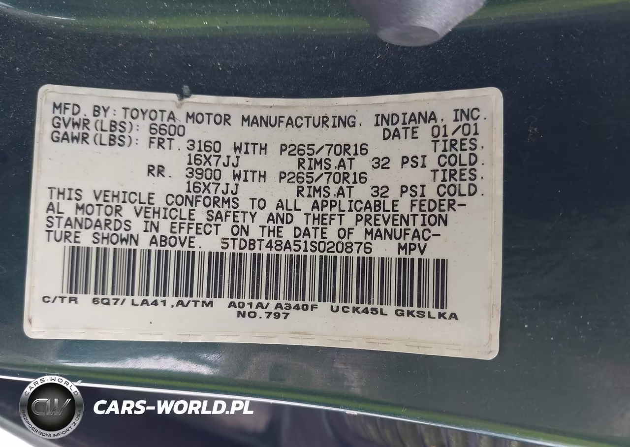2001 Toyota Sequoia Limited V8 VIN:5TDBT48A51S020876 - 9