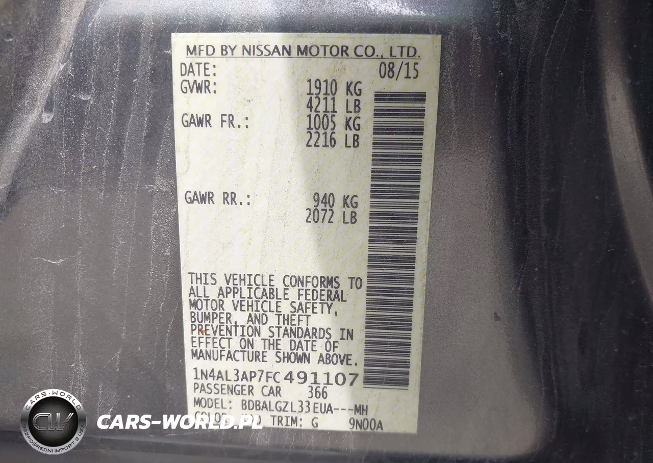 2015 Nissan Altima 2.5 S VIN:1N4AL3AP7FC491107 - 9