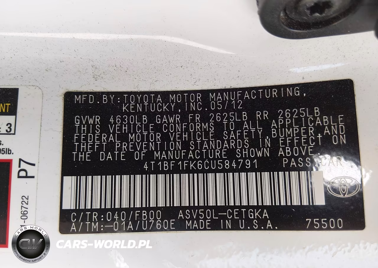 2012 Toyota Camry Xle VIN:4T1BF1FK6CU584791 - 9