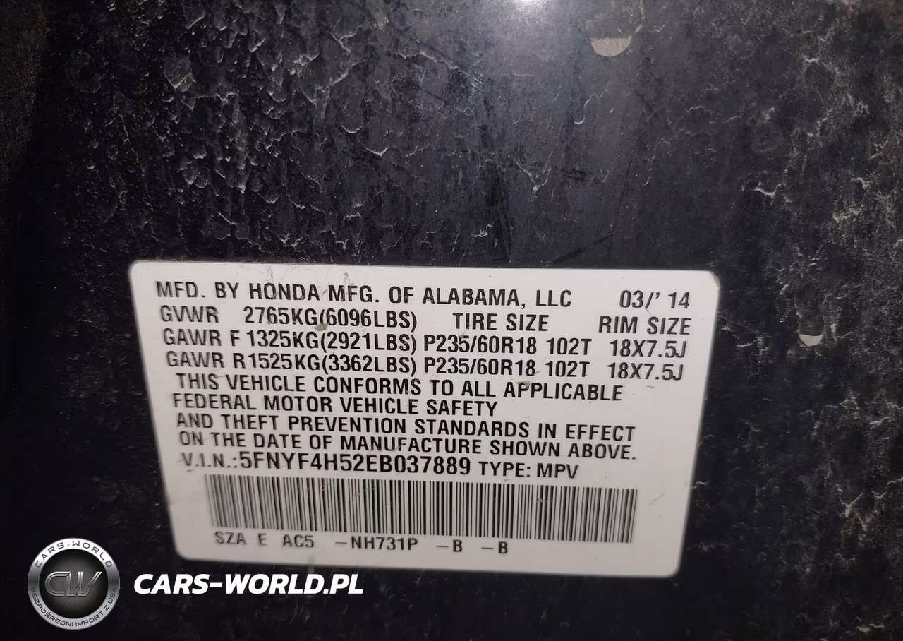 2014 Honda Pilot Ex-L VIN:5FNYF4H52EB037889 - 9