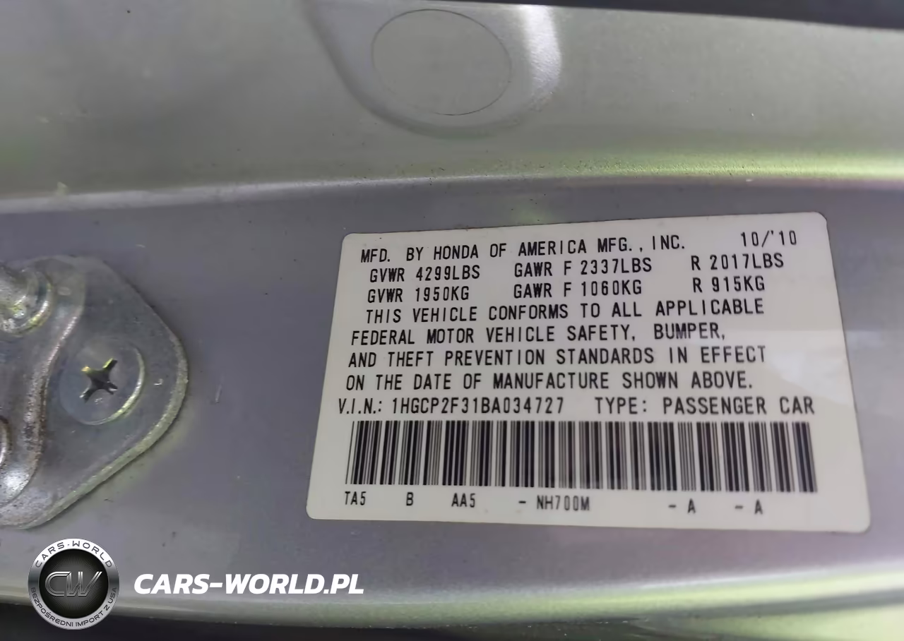 2011 Honda Accord 2.4 Lx VIN:1HGCP2F31BA034727 - 9