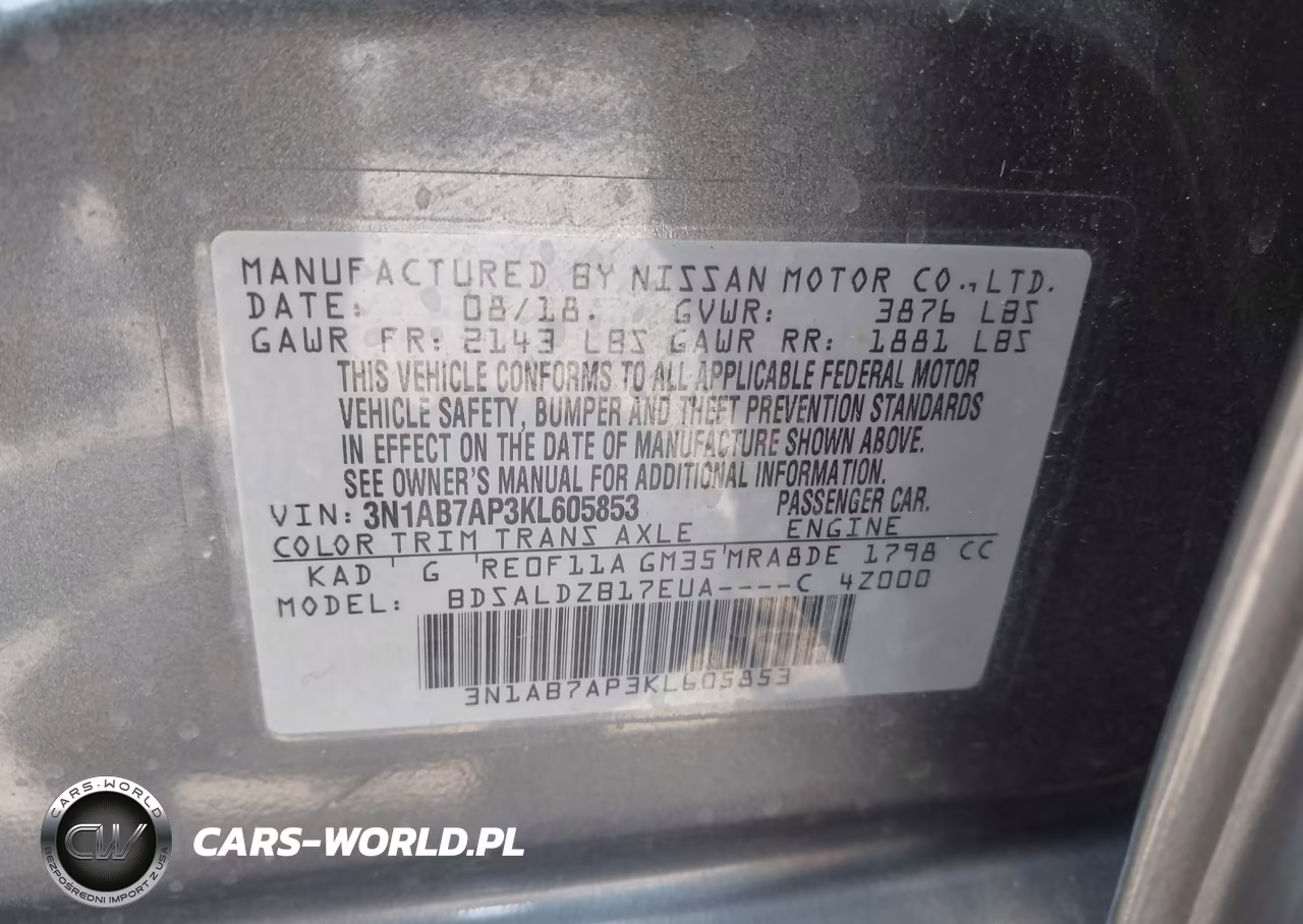 2019 Nissan Sentra Sv VIN:3N1AB7AP3KL605853 - 9