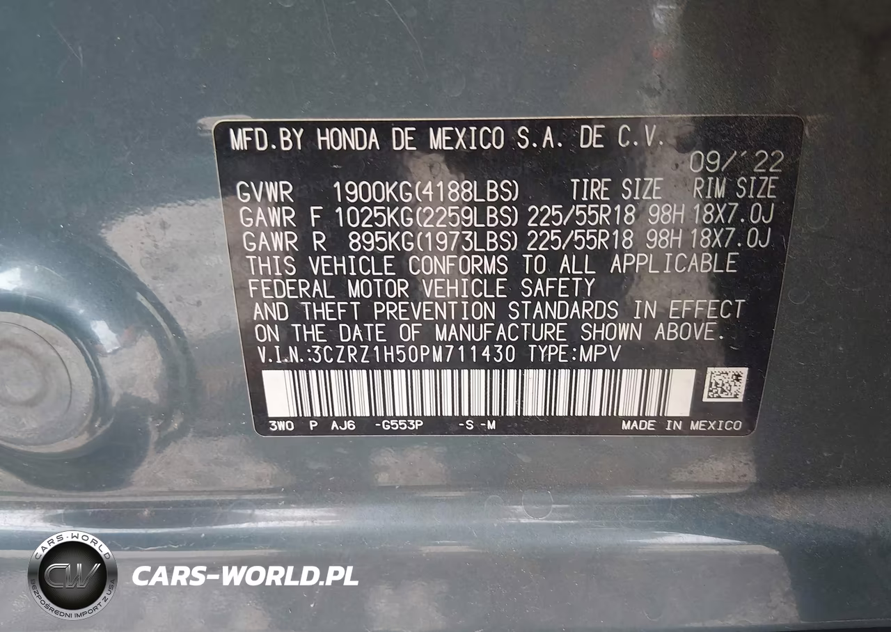 2023 Honda Hr-V 2Wd Sport VIN:3CZRZ1H50PM711430 - 9