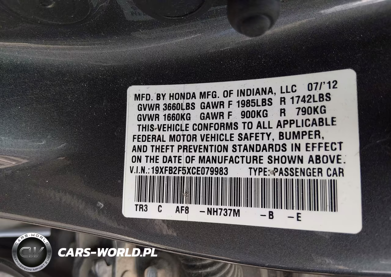 2012 Honda Civic Lx VIN:19XFB2F5XCE079983 - 9