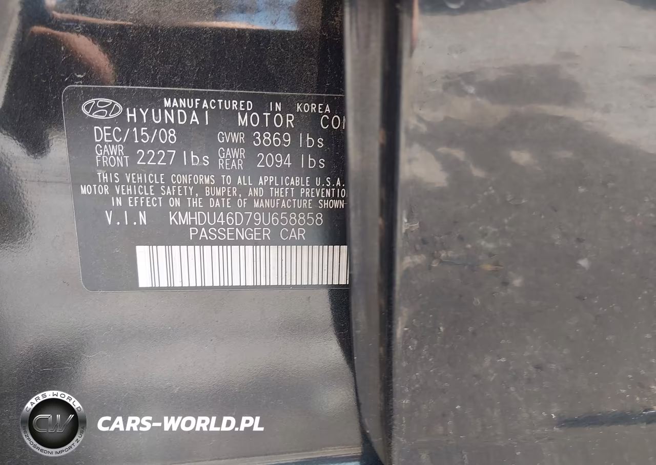 2009 Hyundai Elantra Gls VIN:KMHDU46D79U658858 - 9