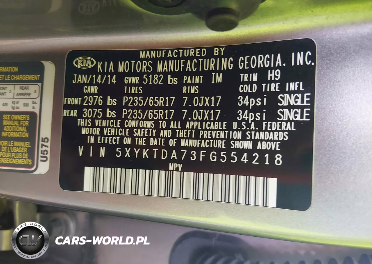 2015 Kia Sorento Lx V6 VIN:5XYKTDA73FG554218 - 9