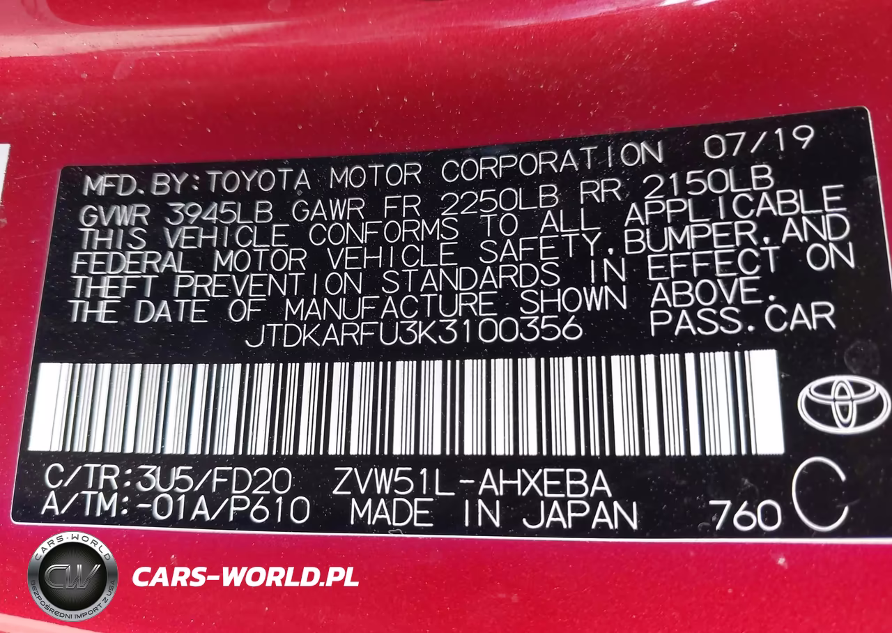 2019 Toyota Prius Le VIN:JTDKARFU3K3100356 - 9