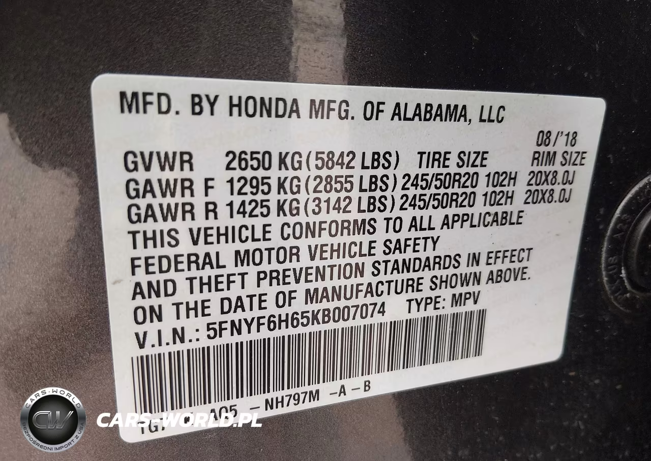 2019 Honda Pilot Touring VIN:5FNYF6H65KB007074 - 9