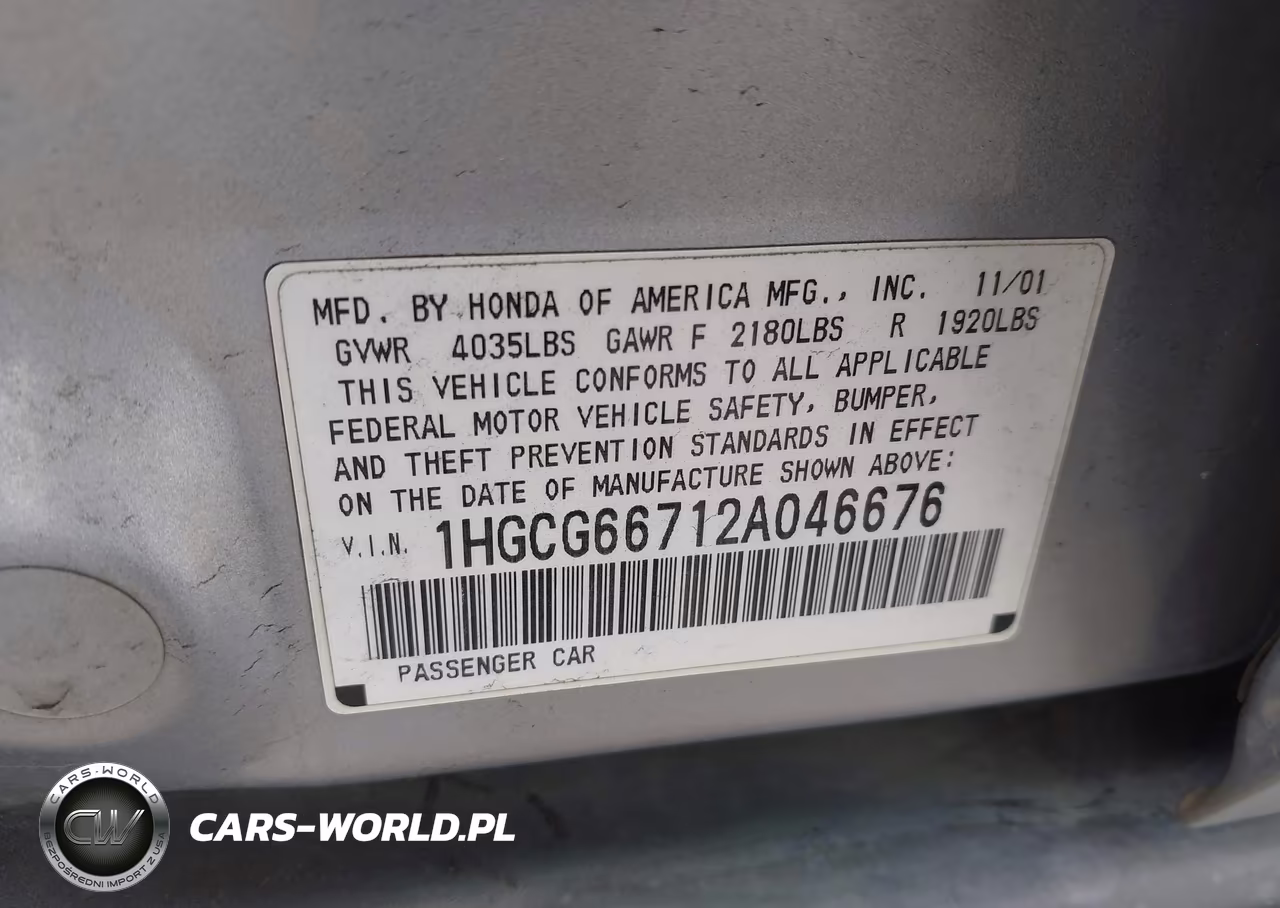 2002 Honda Accord 2.3 Lx VIN:1HGCG66712A046676 - 9