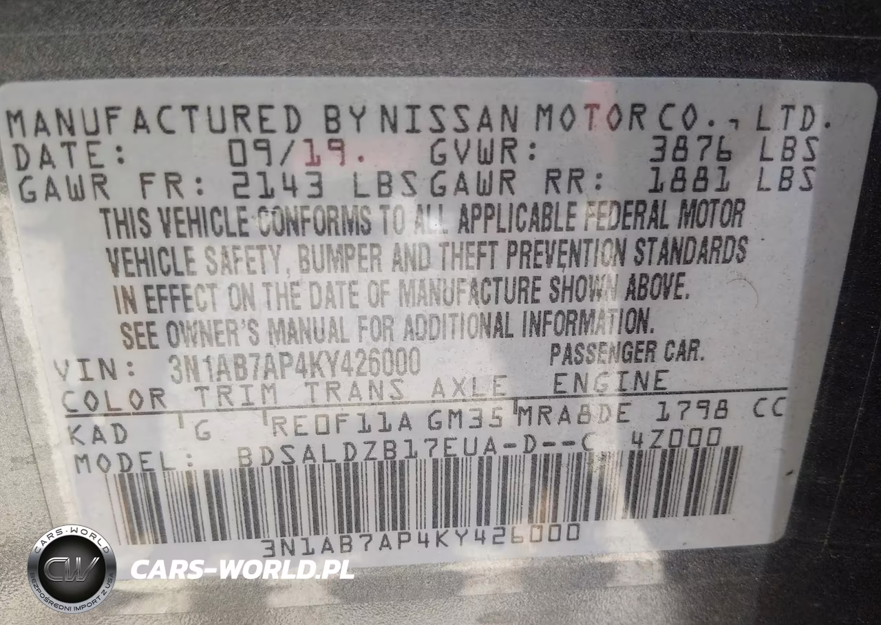2019 Nissan Sentra Sv VIN:3N1AB7AP4KY426000 - 9