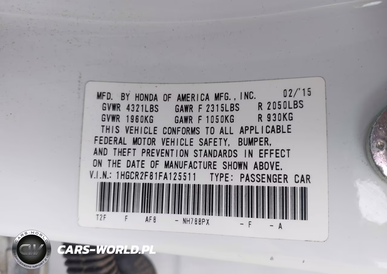2015 Honda Accord Ex-L VIN:1HGCR2F81FA125511 - 9