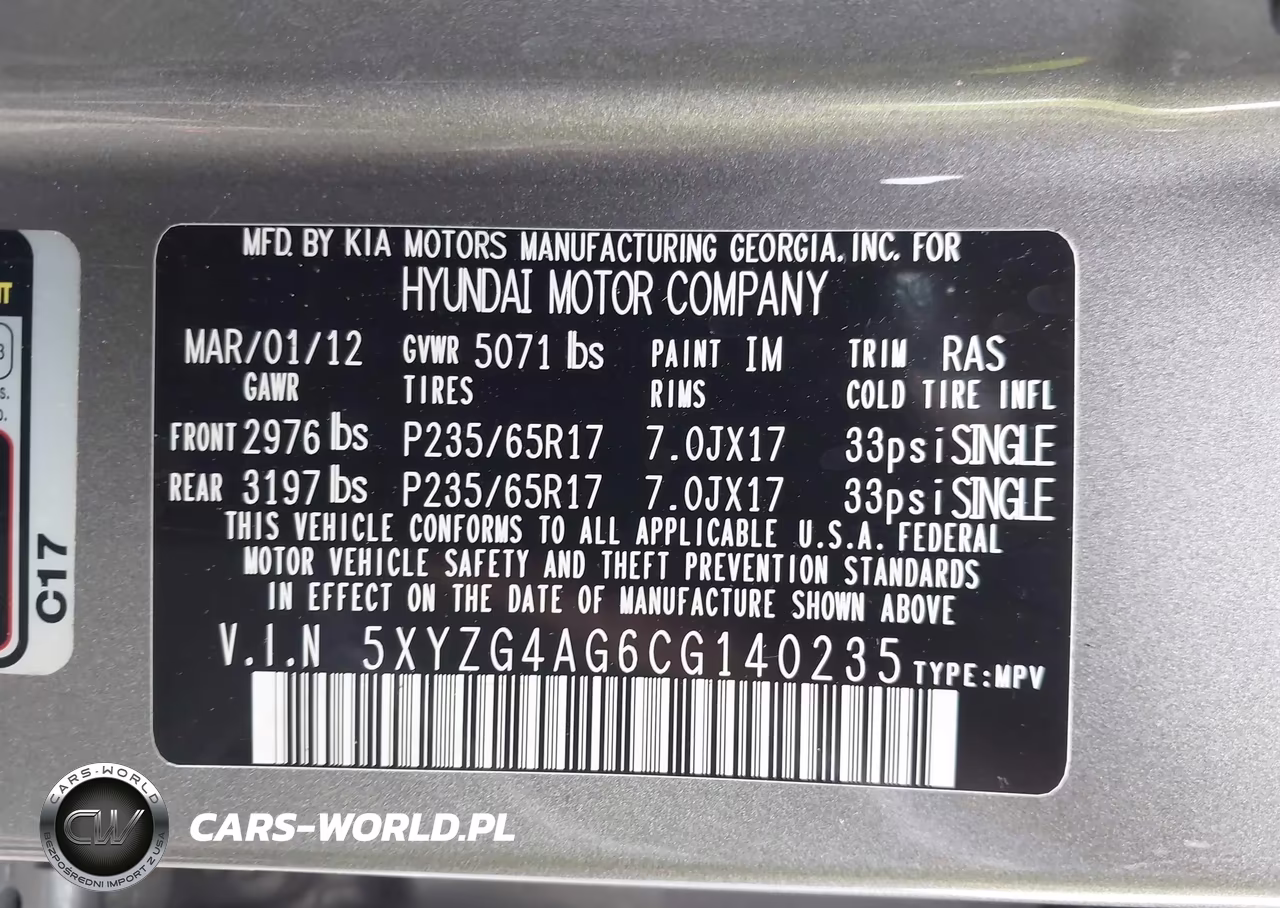 2012 Hyundai Santa Fe Gls V6 VIN:5XYZG4AG6CG140235 - 9