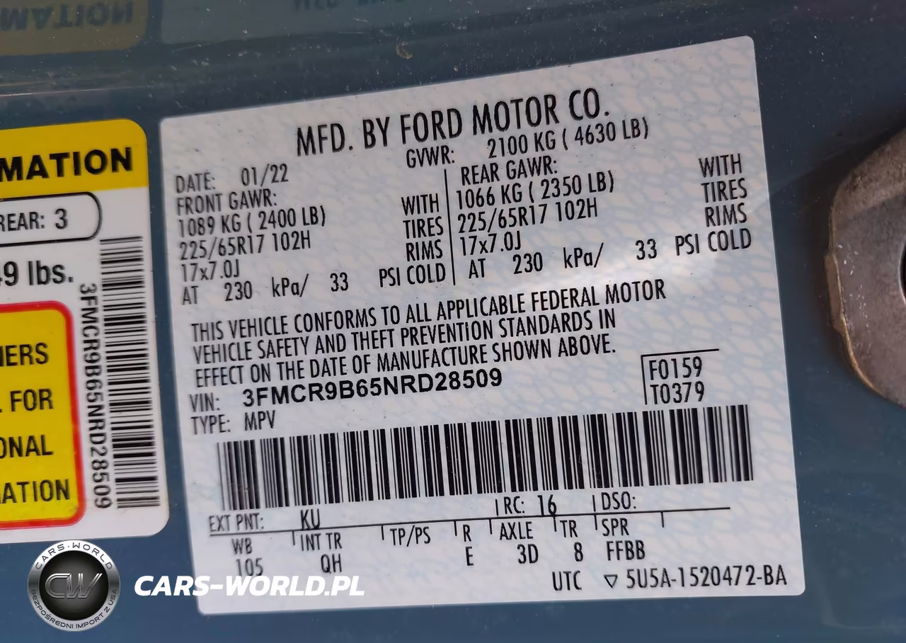 2022 Ford Bronco Sport Big Bend VIN:3FMCR9B65NRD28509 - 9