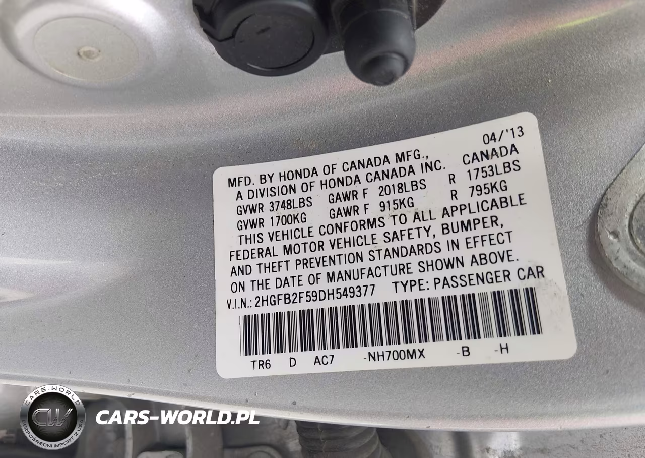 2013 Honda Civic Lx VIN:2HGFB2F59DH549377 - 9