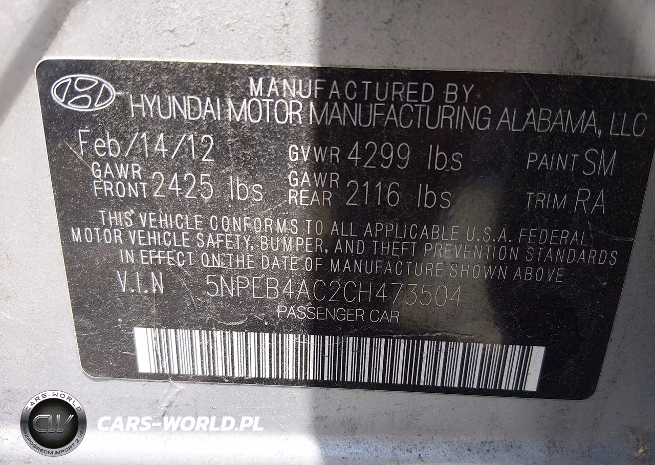 2012 Hyundai Sonata Gls VIN:5NPEB4AC2CH473504 - 9