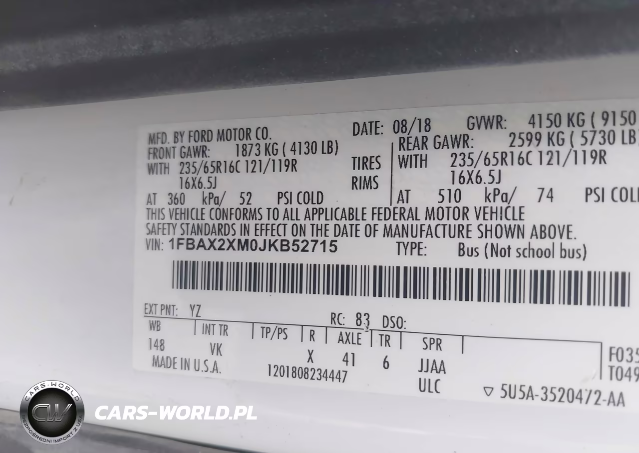2018 Ford Transit-350 Xl VIN:1FBAX2XM0JKB52715 - 9