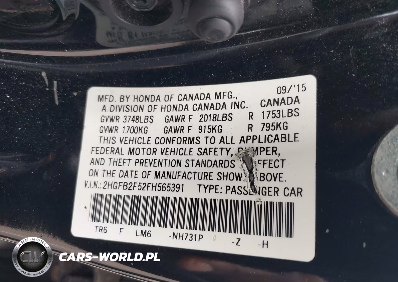 2015 Honda Civic Lx VIN:2HGFB2F52FH565391 - 9