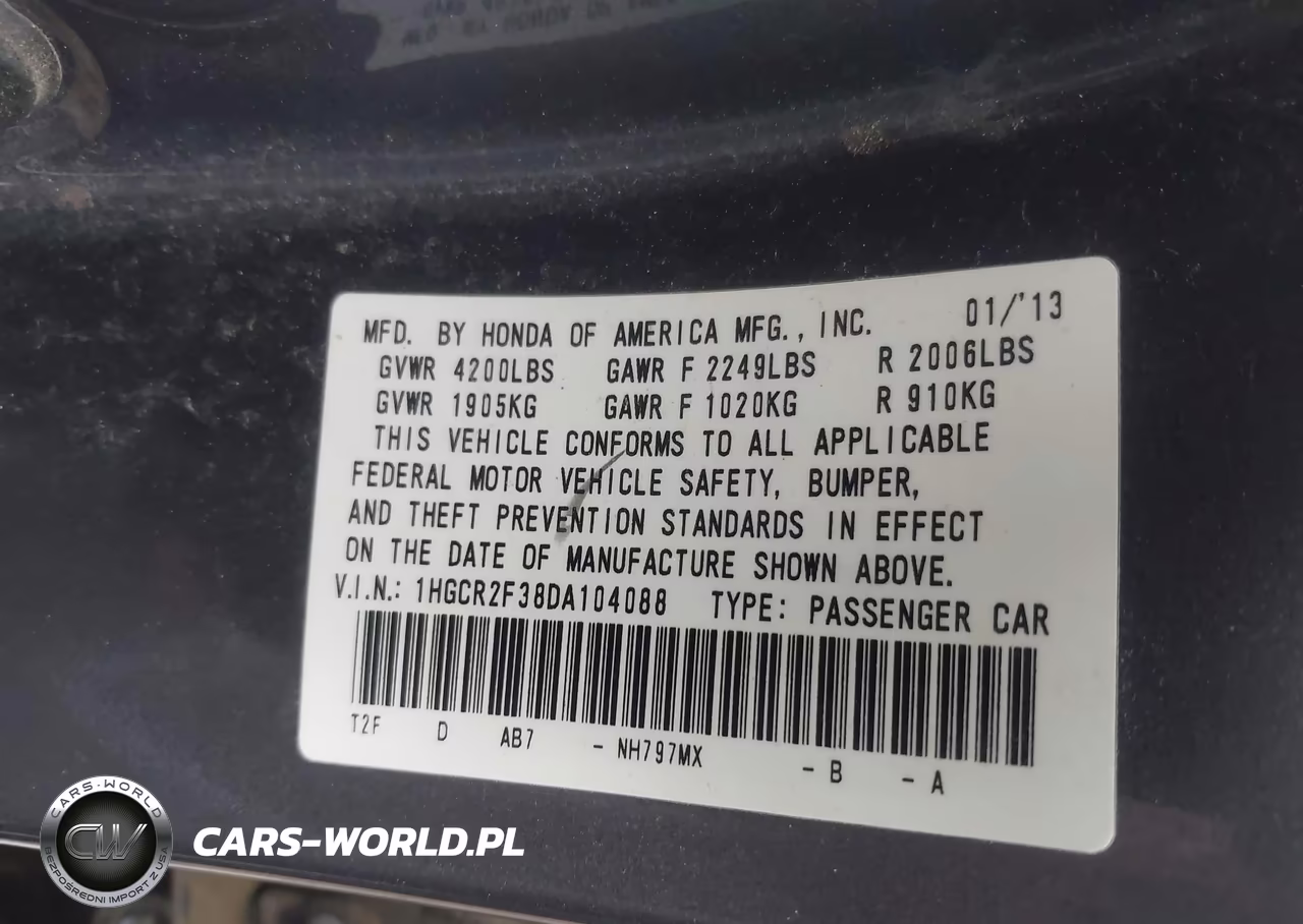 2013 Honda Accord Lx VIN:1HGCR2F38DA104088 - 9