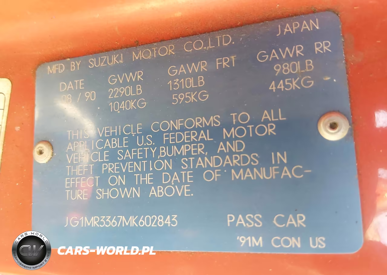 1991 Geo Metro Lsi Sprint Cl VIN:JG1MR3367MK602843 - 9