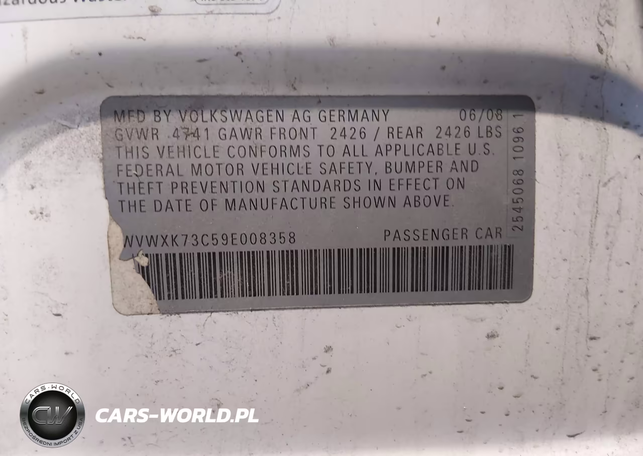 2009 Volkswagen Passat Komfort VIN:WVWXK73C59E008358 - 9