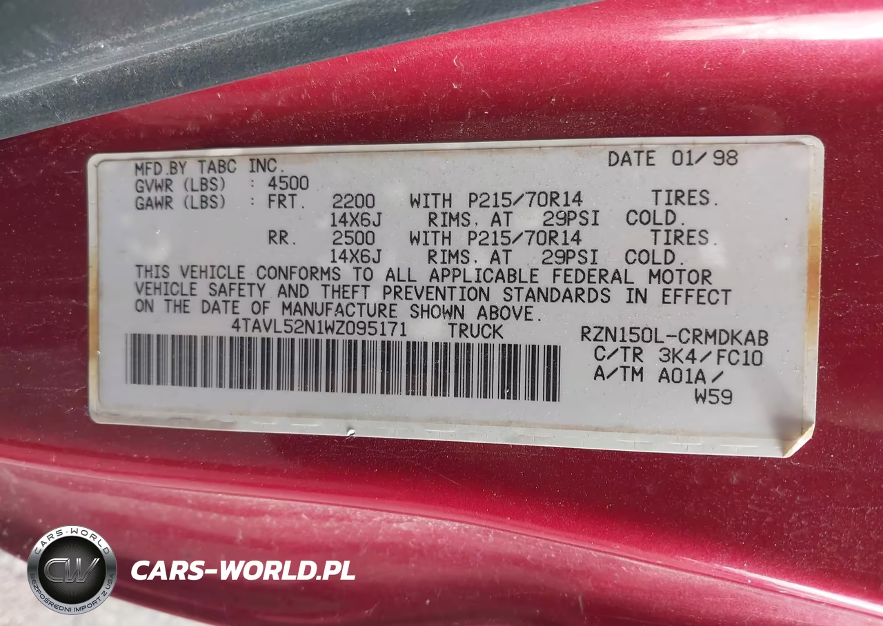1998 Toyota Tacoma VIN:4TAVL52N1WZ095171 - 9